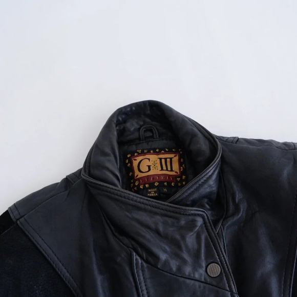 Vintage Giii Black Leather &  Suede Floral Design Zip Up Bomber Jacket Medium - Picture 13 of 15